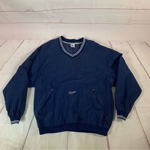 Vintage Nike Middle Swoosh V Neck Pullover Jacket Navy Blue Mens XL Windbreaker